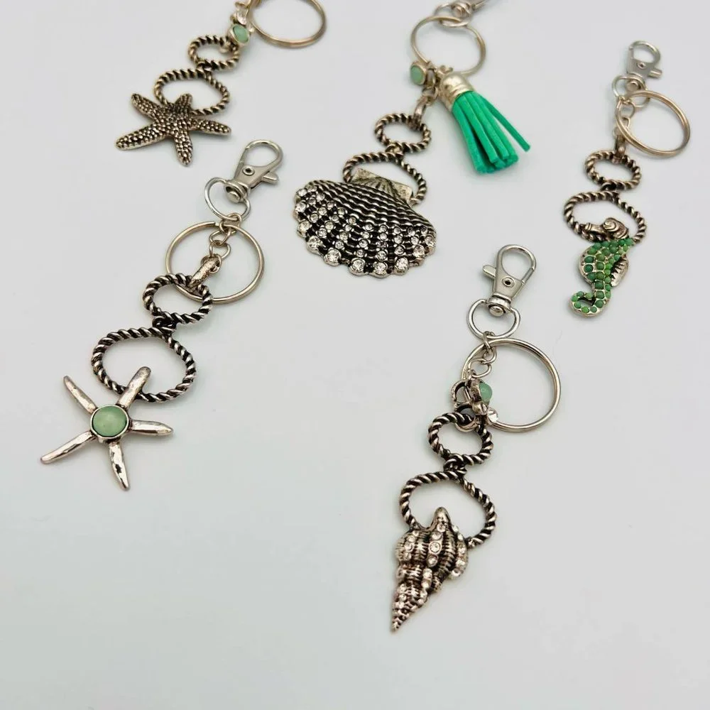 Handmade Sea Life Keychain Shell Seahorse Starfish Tassel Silver Repurposed